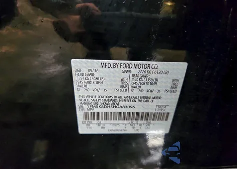 2017 Ford Explorer Xlt from USA, damaged, VIN 1FM5K8DH5HGA83096